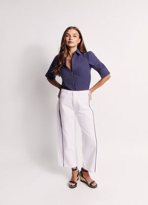 Horseshoe Jeans - White with Navy Stripe