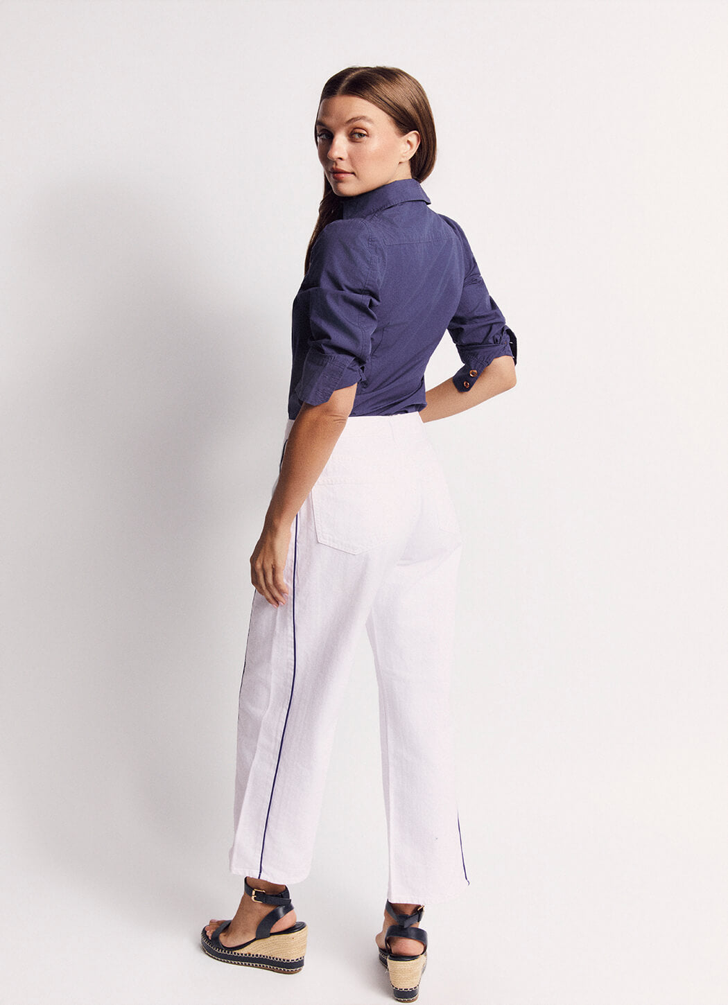Horseshoe Jeans - White with Navy Stripe – BURU