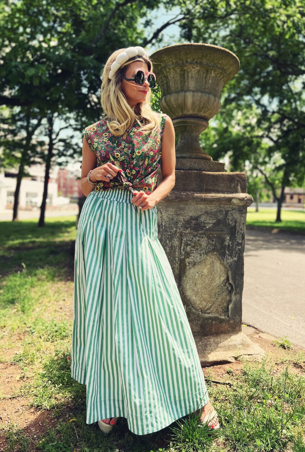 Awning Stripe Maxi Skirt Green