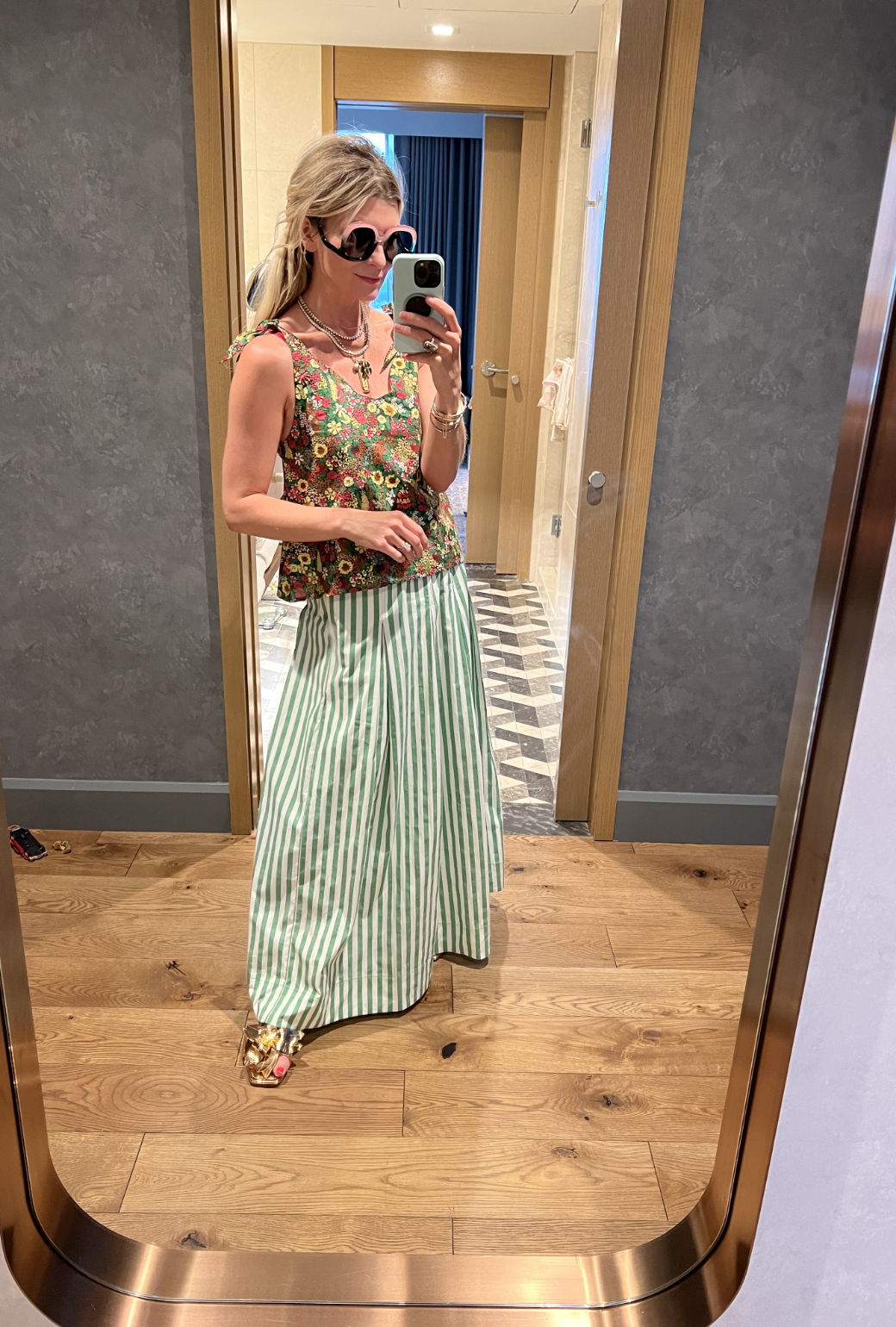 Satin rainbow maxi skirt hot sale