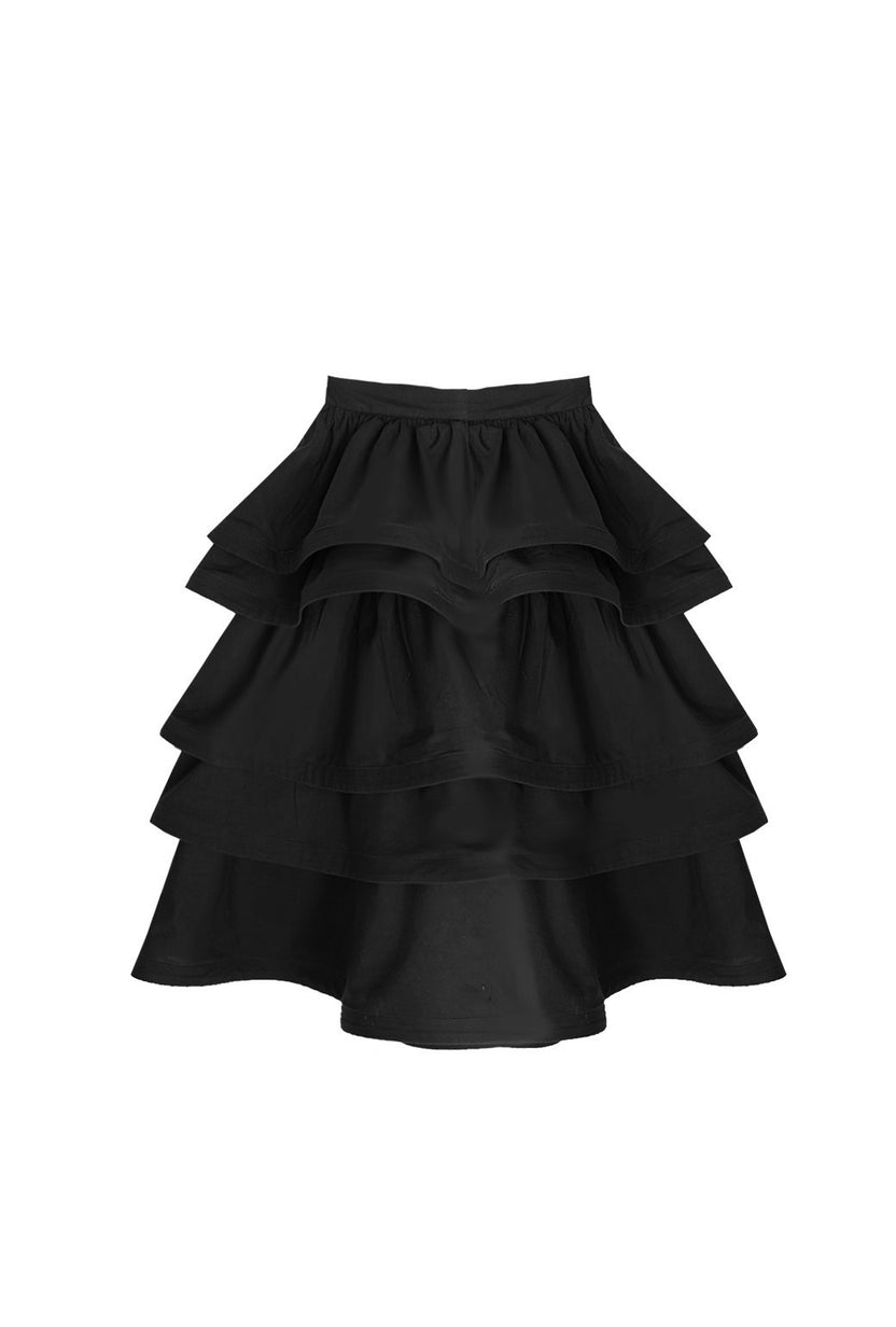 MIDI Teagan Skirt - Noir Cotton Sateen – BURU