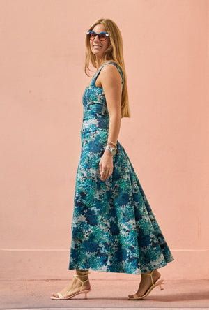 Buru x Ali Sisto Ashbourne Dress - Aqua Floral Denim