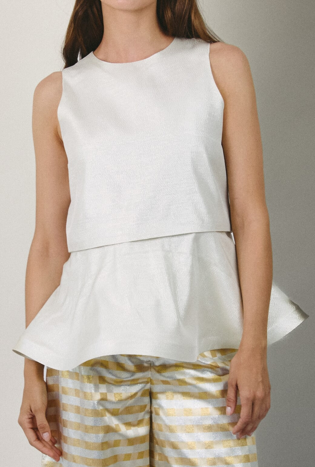 Audrey Peplum - Silver Lamé