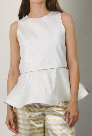 Audrey Peplum - Silver Lamé