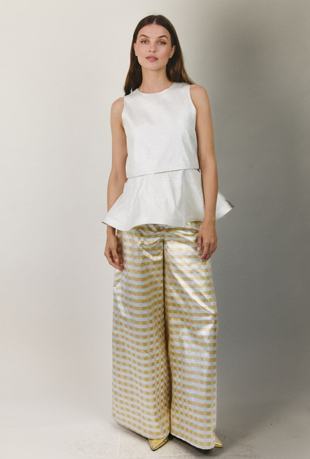 Audrey Peplum - Silver Lamé