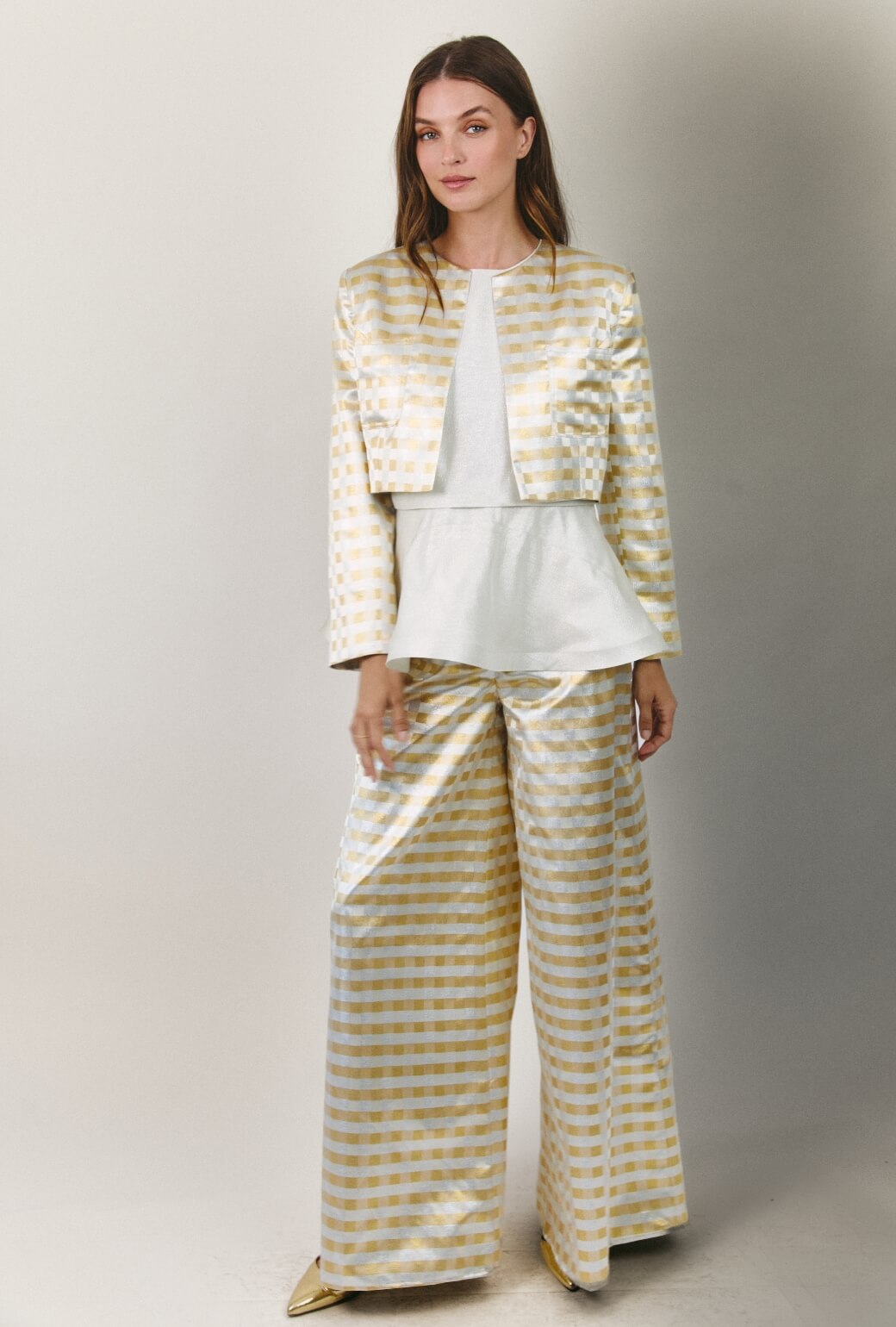 Audrey Peplum - Silver Lamé