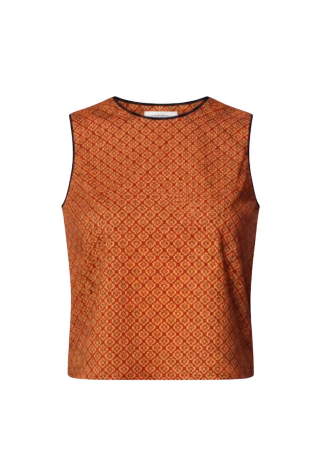Audrey Top LONGLINE - Red & Chartreuse Geo