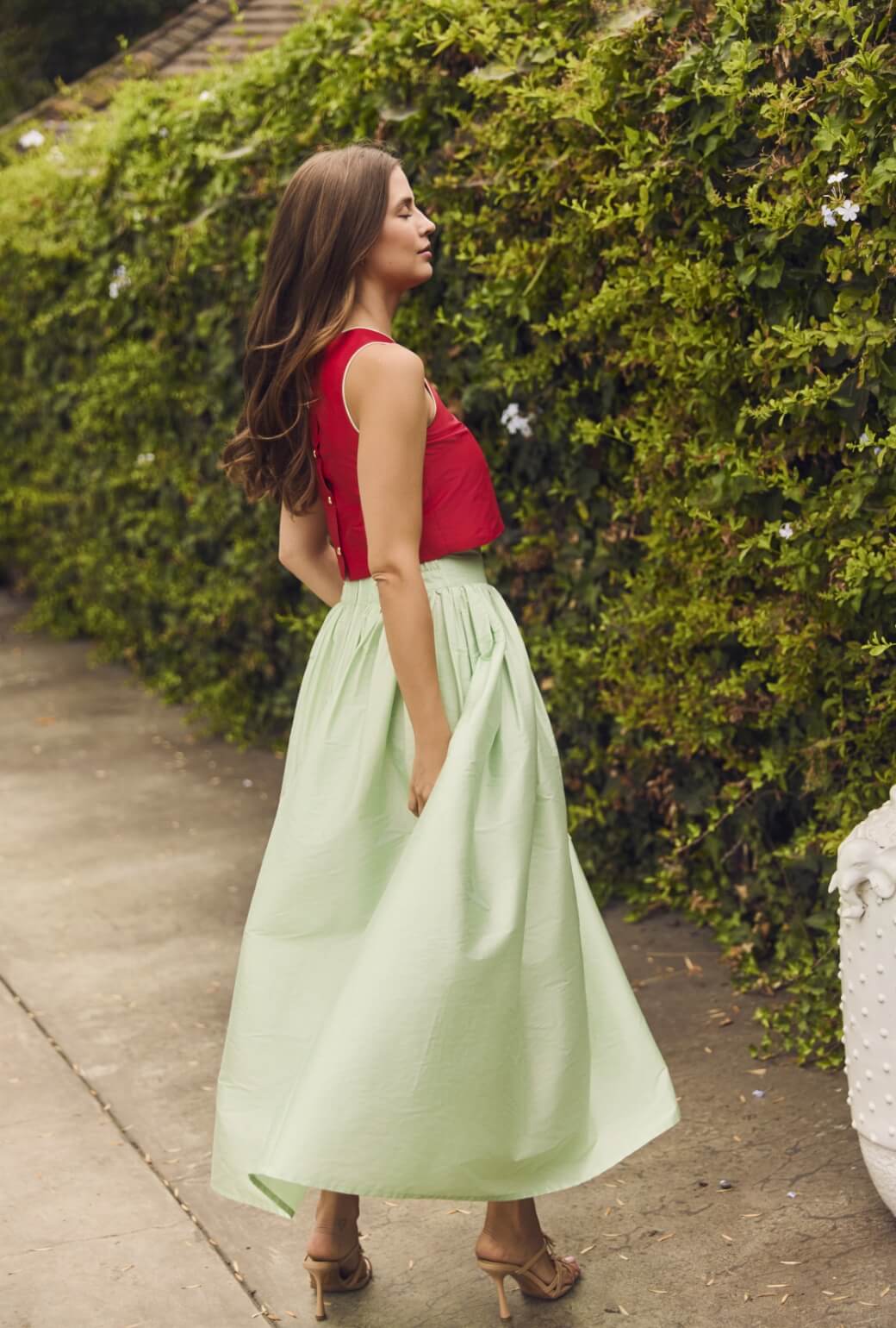 Audrey Top - Red Taffeta with Mint Contrast
