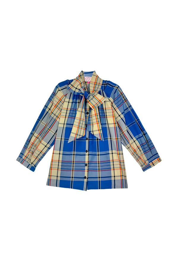 Big Bow Blouse - Blue Plaid