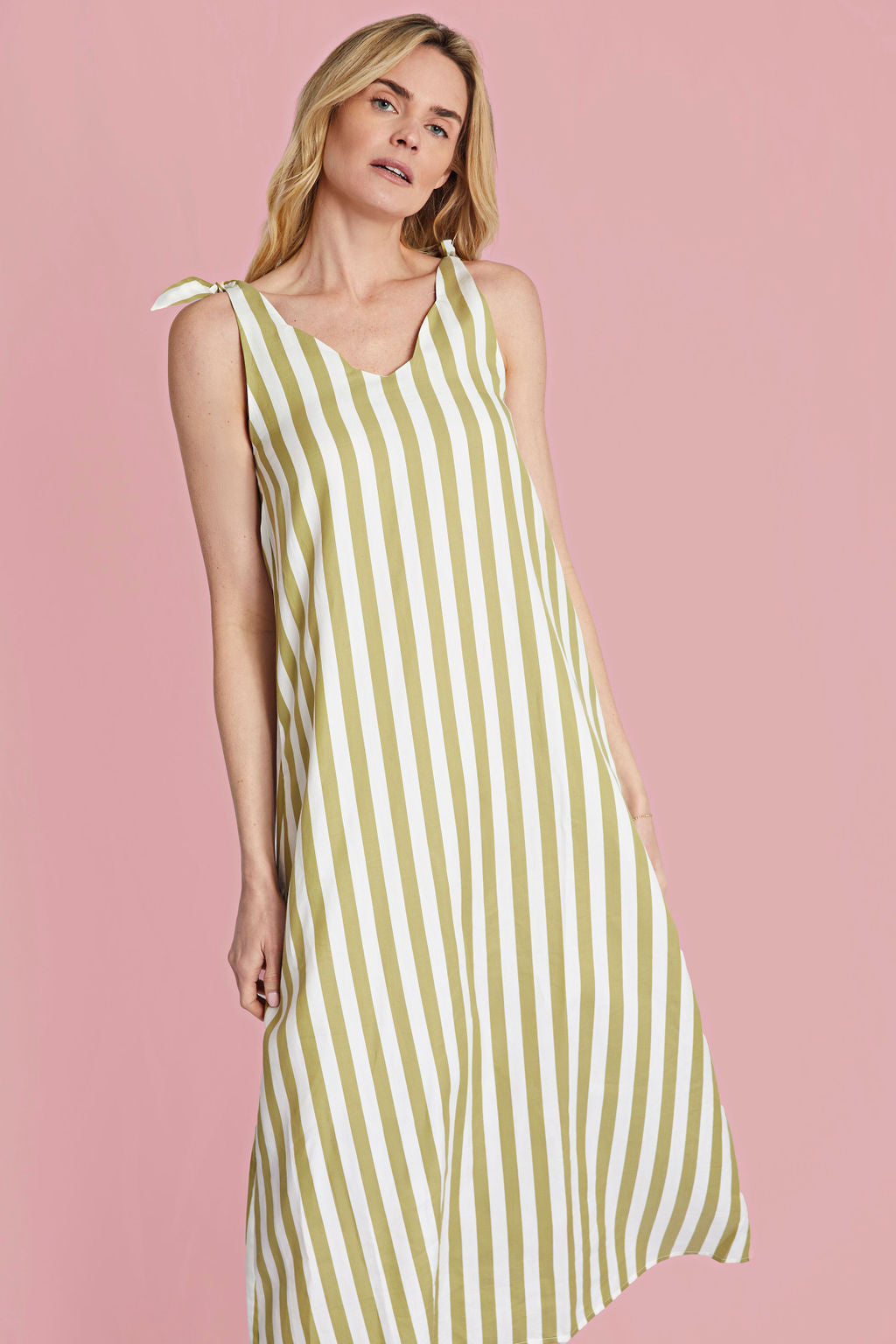 Tie Tank Dress Maxi - DIL - Sage Stripe