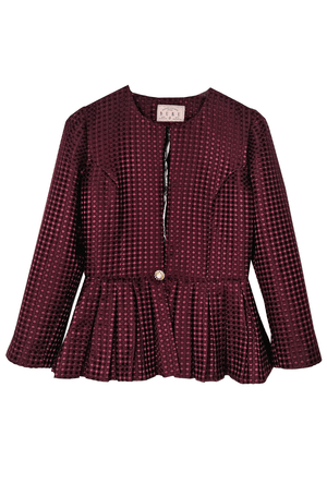 BURU x Mary Orton Peplum Blazer - Burgundy Dot