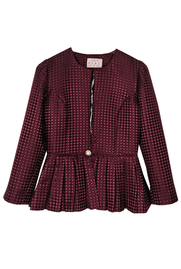 BURU x Mary Orton Peplum Blazer - Burgundy Dot
