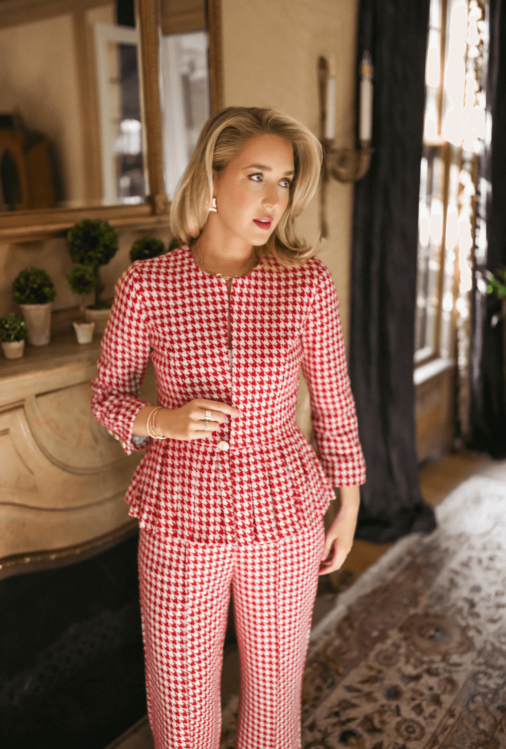 Red houndstooth hotsell blazer