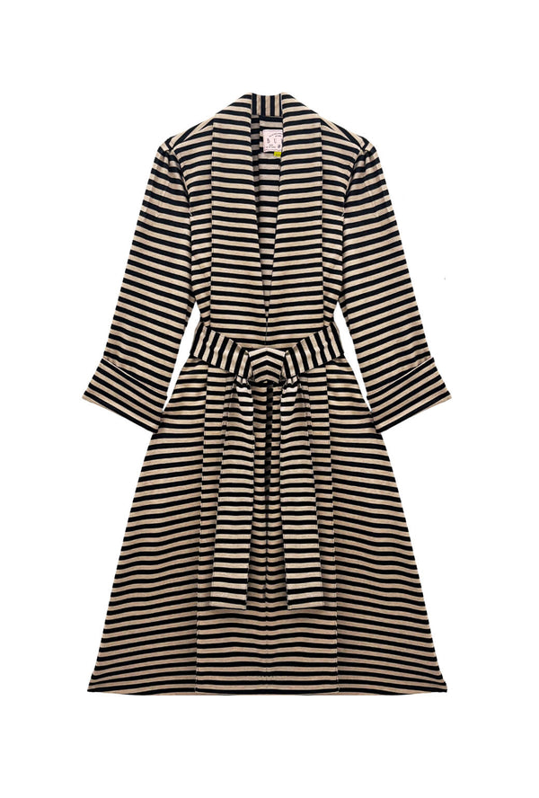 BURU x Val - Belted Swing Coat - Taupe & Black Knit