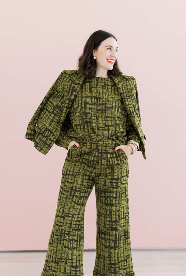 BURU x Val Knit Blazer - Chartreuse & Black Abstract Knit