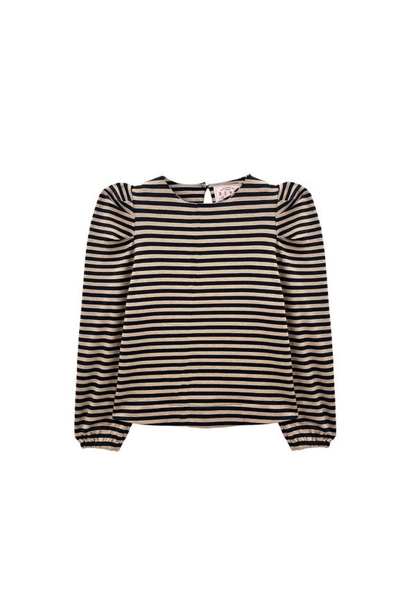 BURU x Val Puff Sleeve Pullover - Taupe & Black Knit