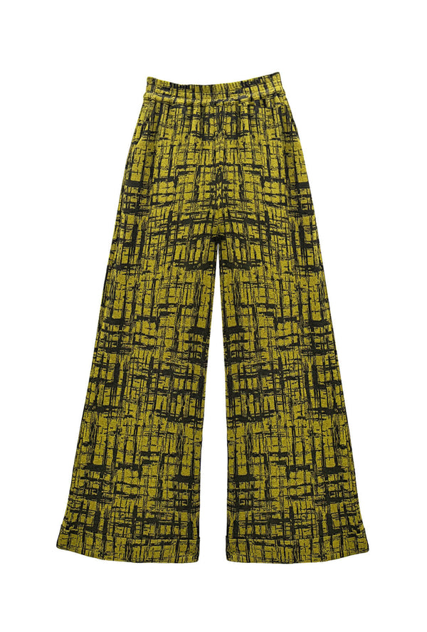 BURU x Val Wide Leg Knit Trouser - Chartreuse & Black Abstract Knit