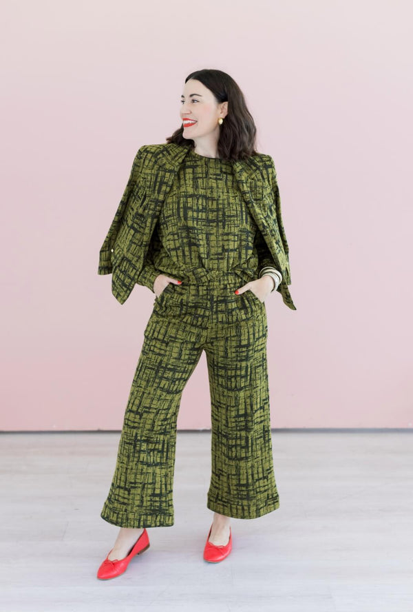 BURU x Val Wide Leg Knit Trouser - Chartreuse & Black Abstract Knit