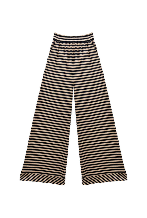 BURU x Val Wide Leg Knit Trouser - Taupe & Black Knit