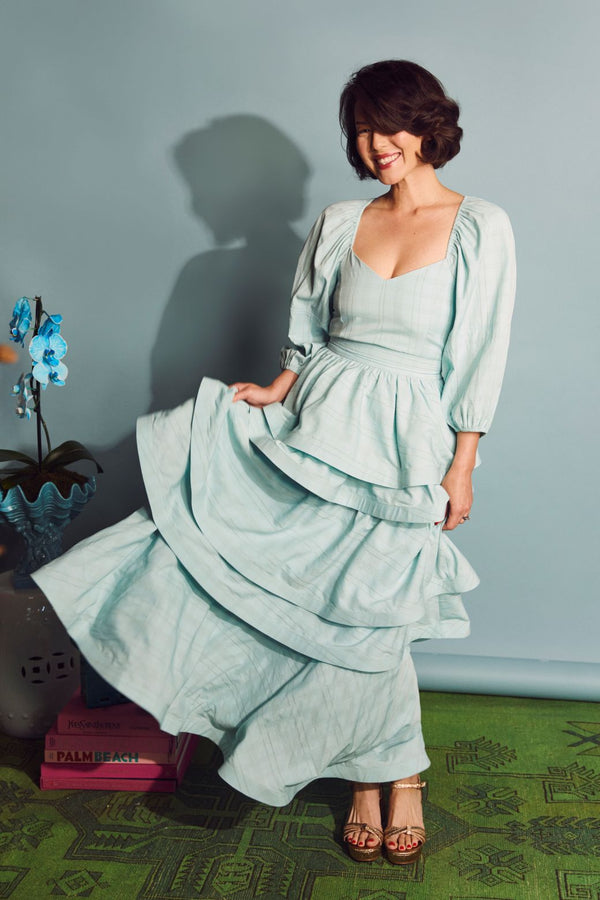 Teagan Tiered Skirt - Aqua Plaid