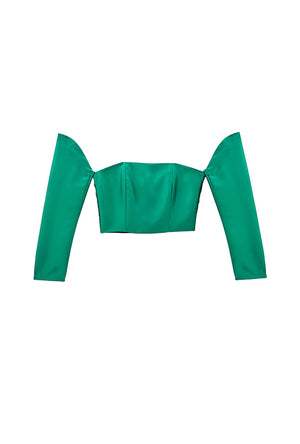 Buru x Old Soul Etiquette Bardot Bustier - Green Satin