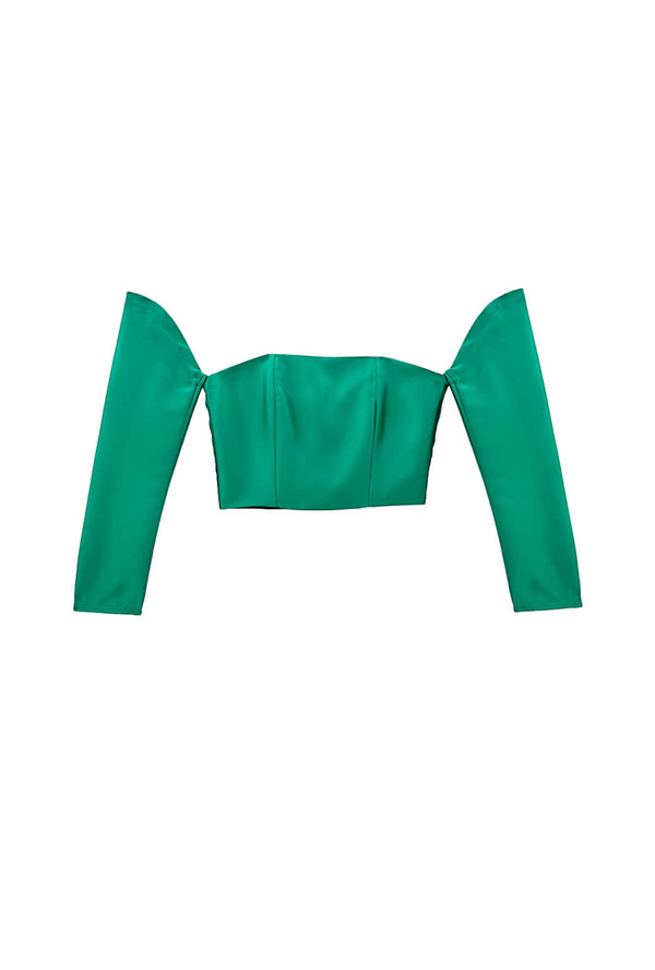 Buru x Old Soul Etiquette Bardot Bustier - Green Satin