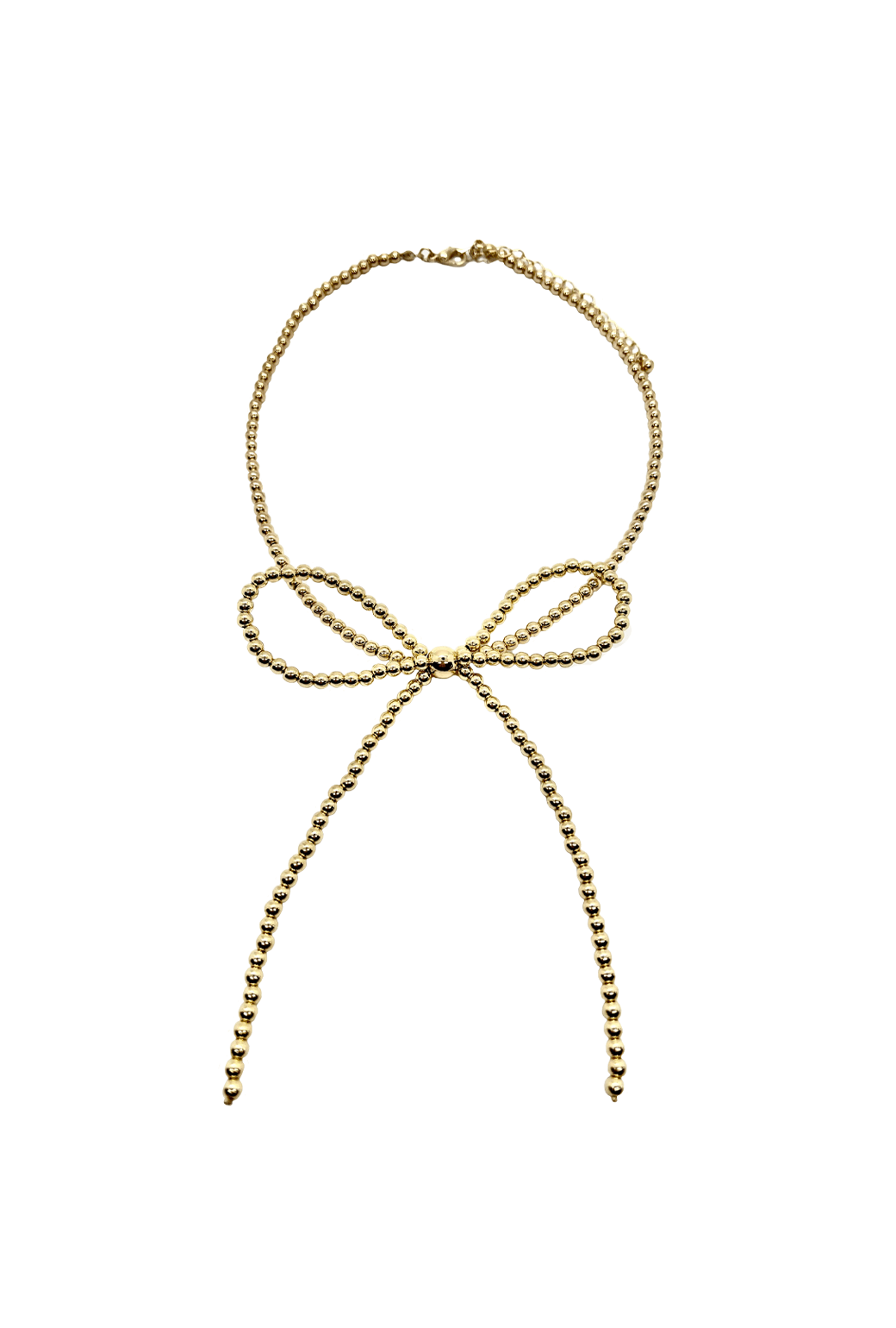 Beaded Bow Necklace - Gold