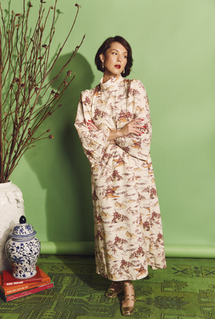 Bell Sleeve Maxi Mod Dress Chinoiserie