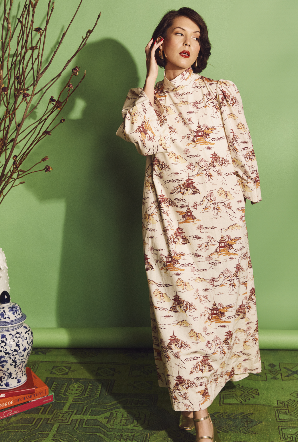 Bell Sleeve Maxi Mod Dress - Chinoiserie