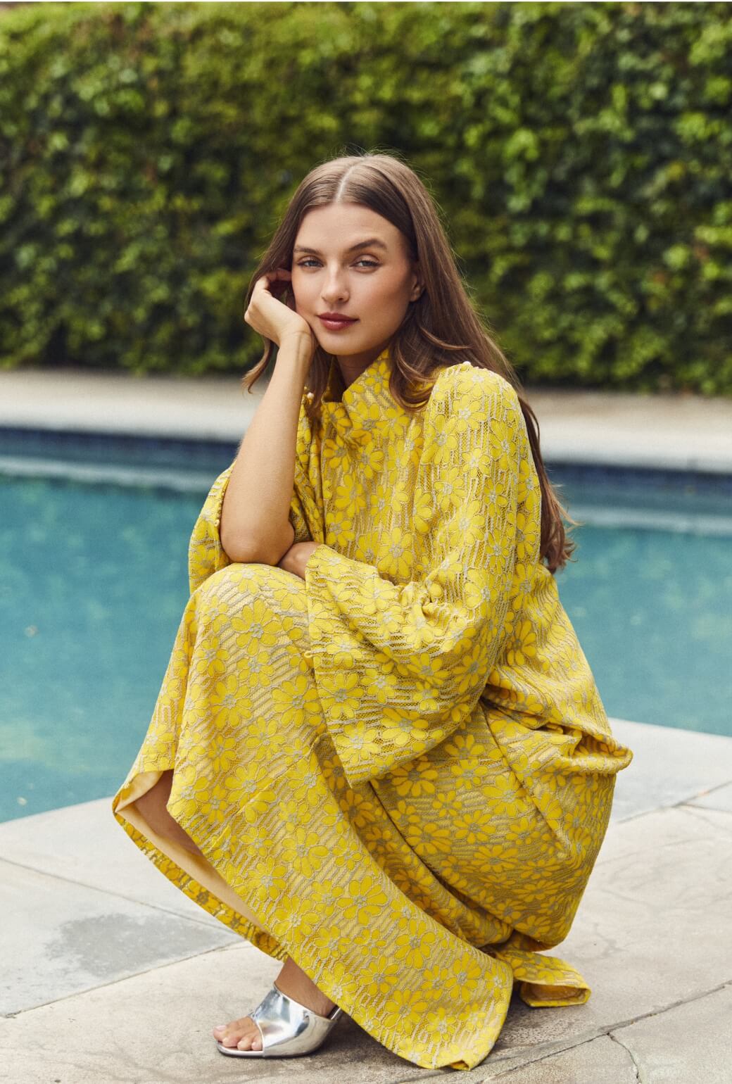 yellow maxi dress sleeves Sydnee Cotton in Butter Bust 30 up to 42 inches Monni Yellow Maxi Dress -