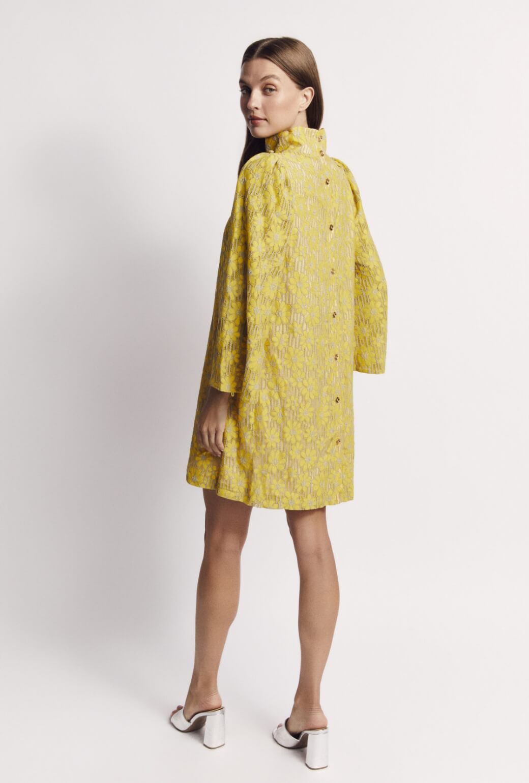 Bell Sleeve Mini Mod Dress - Yellow Lace – BURU