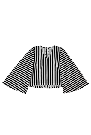 Bell Sleeve V Neck Top White Stripe