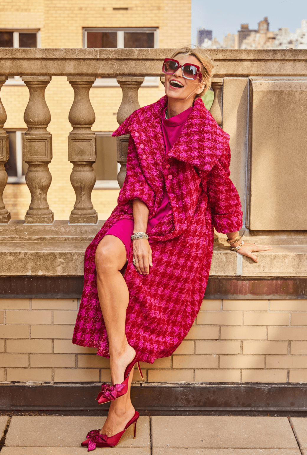 Belted Grace Coat - Pink & Red Tweed – BURU Belted Grace Coat - Pink & Red Tweed – BURU