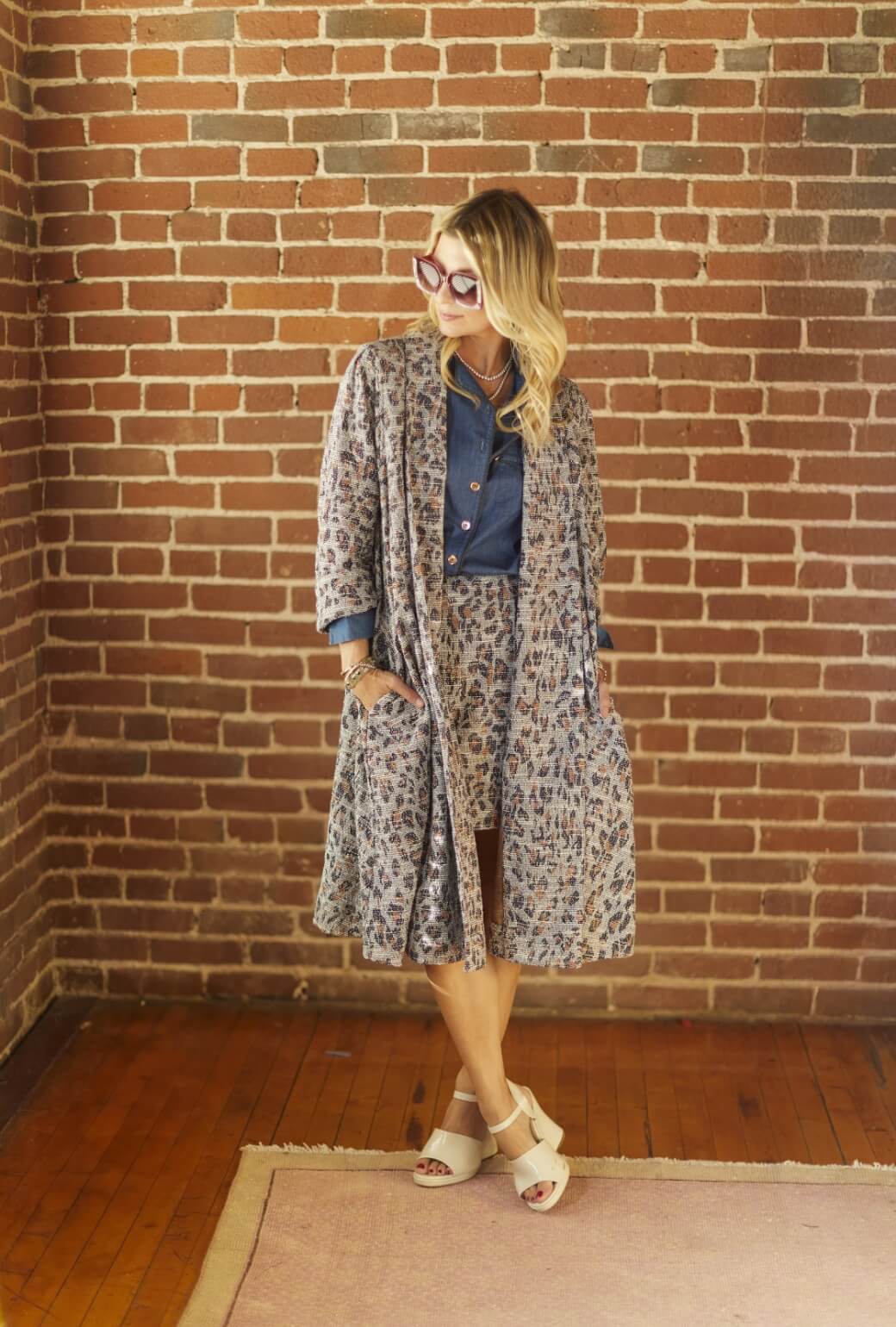 Belted Swing Coat - Navy Cheetah