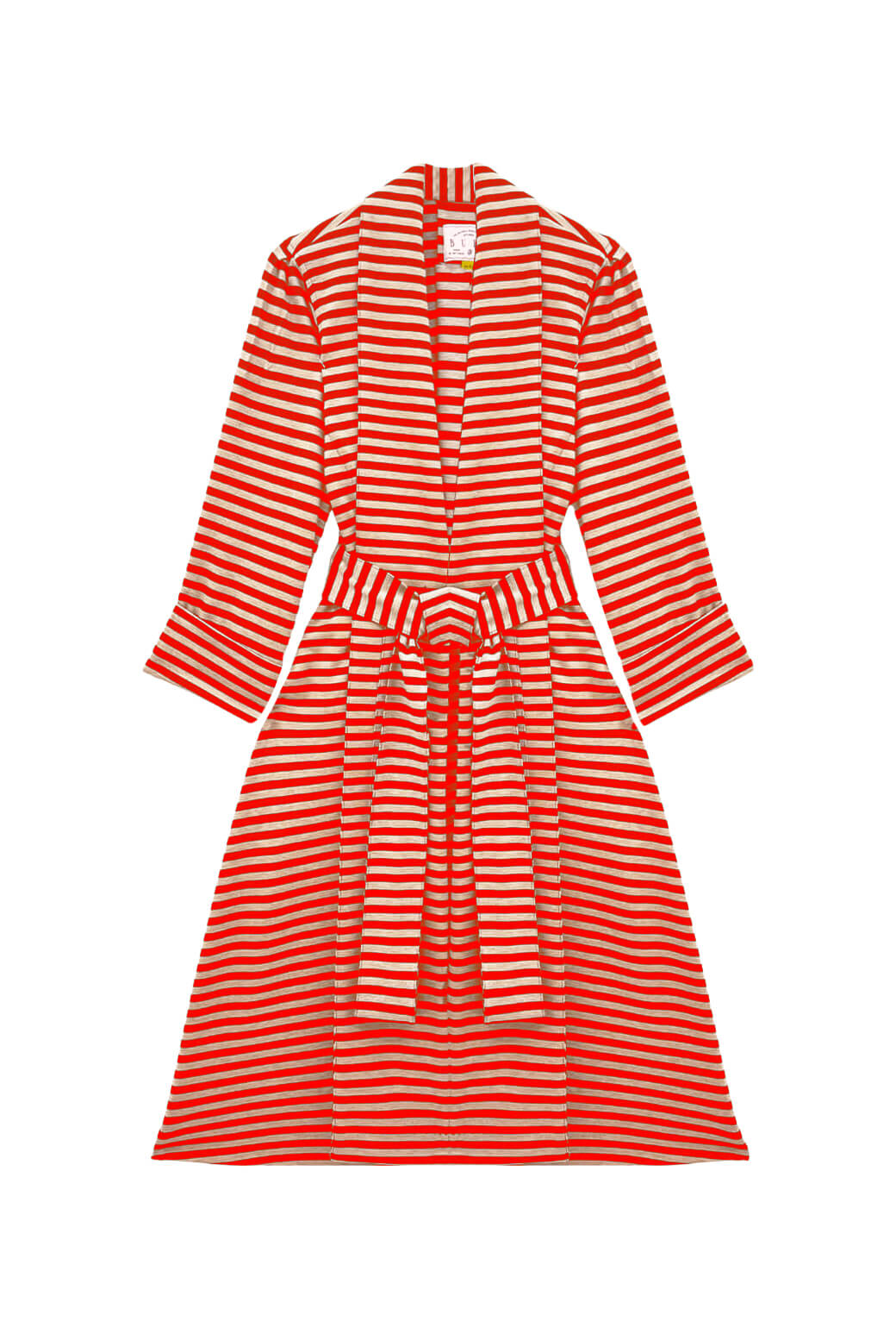 Belted Swing Coat - Taupe & Red Stripe Knit