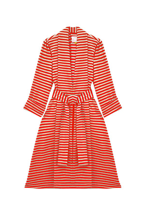 Belted Swing Coat - Taupe & Red Stripe Knit