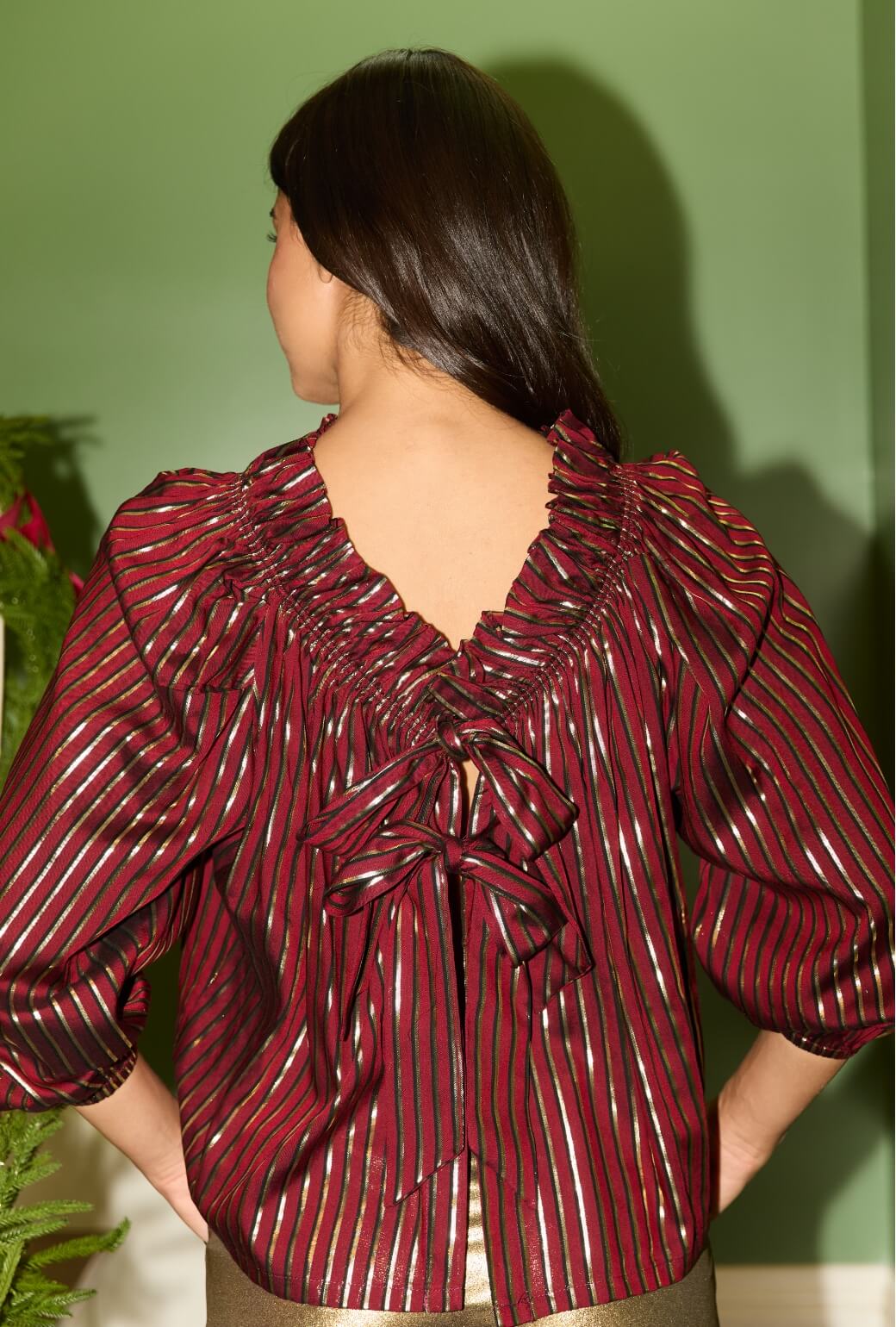 Bettie Ann Blouse - Burgundy Stripe