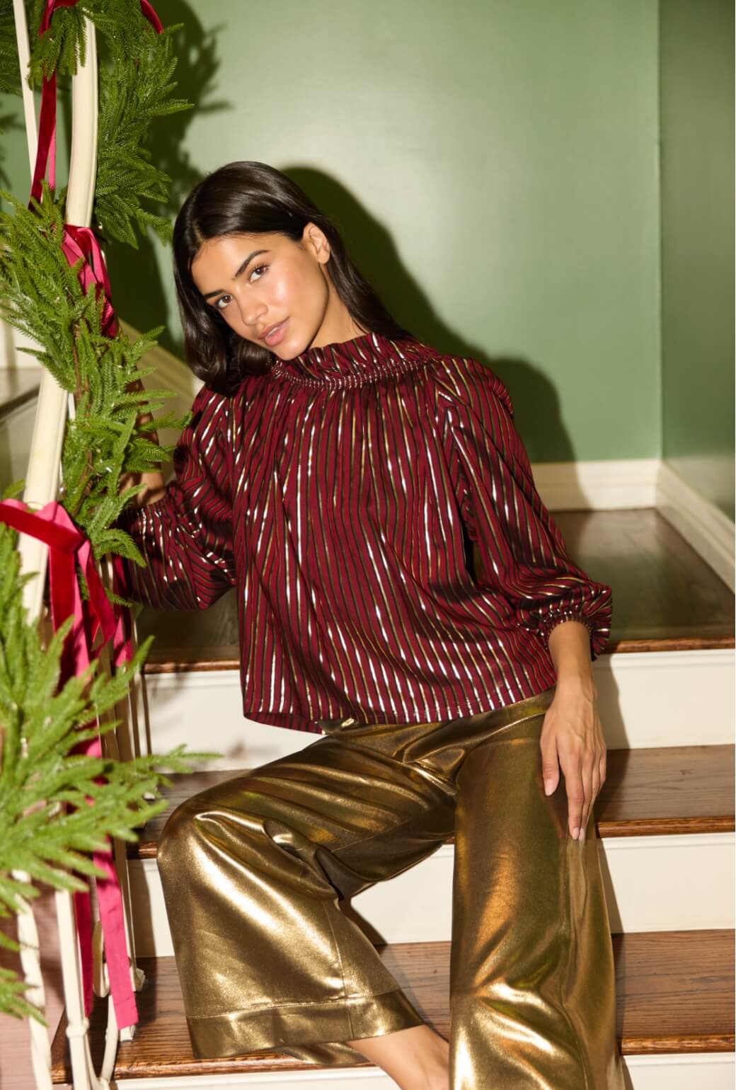 Bettie Ann Blouse - Burgundy Stripe