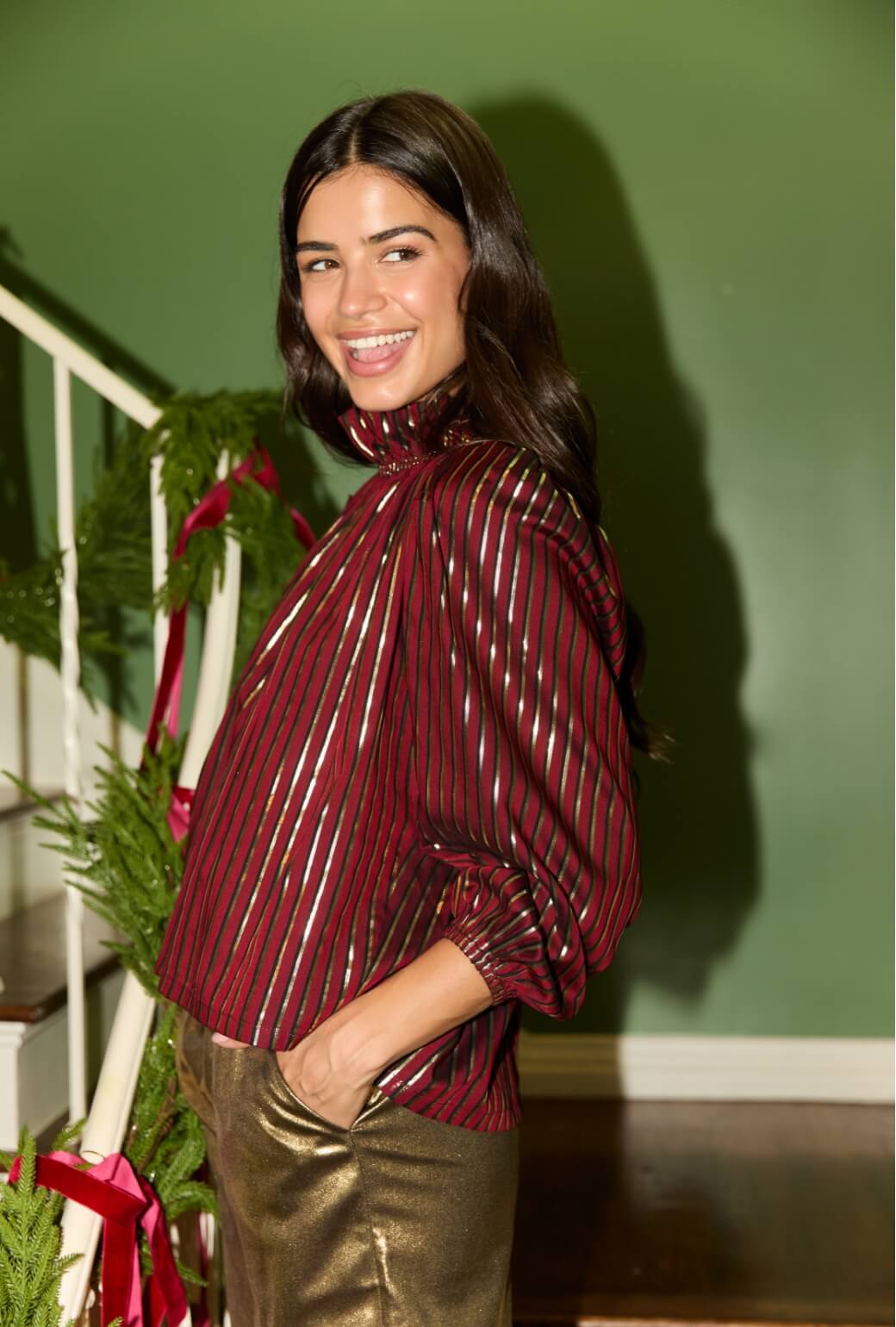 Bettie Ann Blouse - Burgundy Stripe