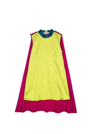 SAMPLE Big 10 Cape Dress - Chartreuse & Fuchsia