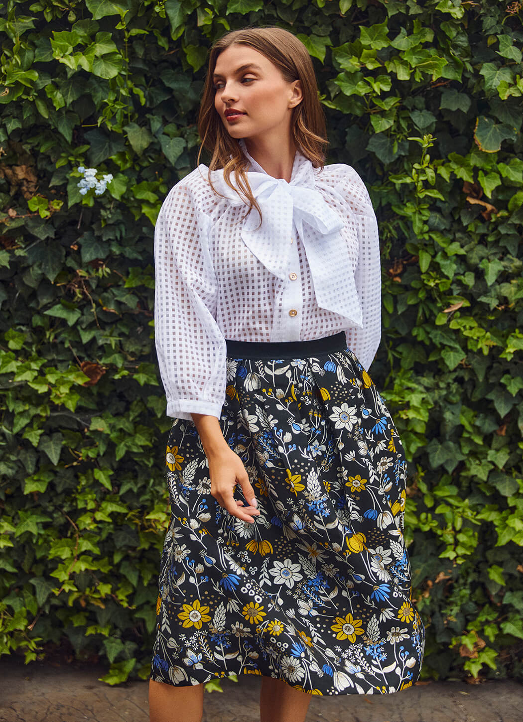 Big Bow Blouse - White Sheer Gingham