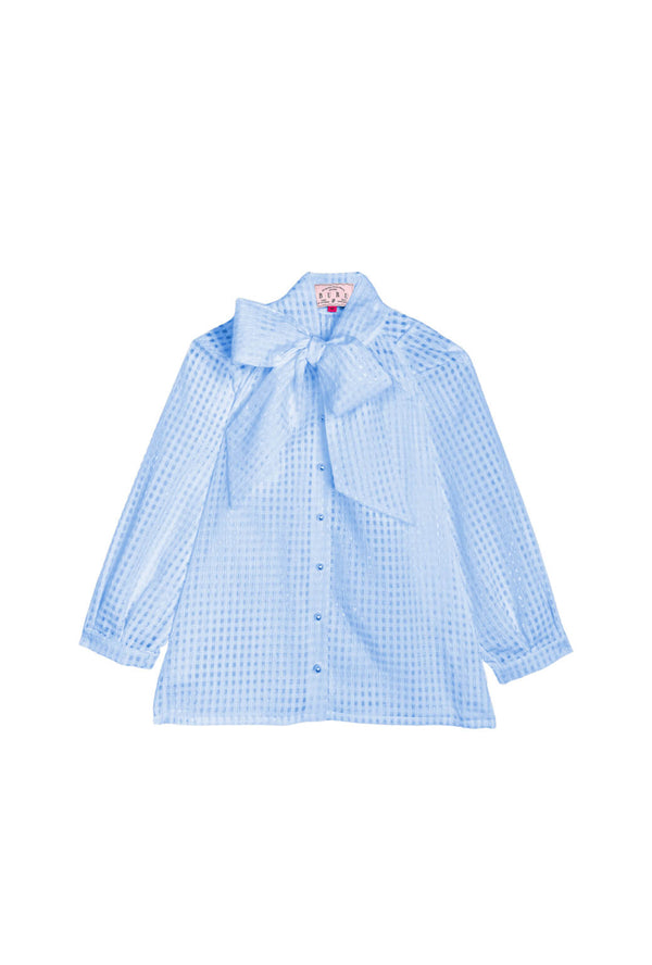 Big Bow Blouse - Blue Sheer Gingham