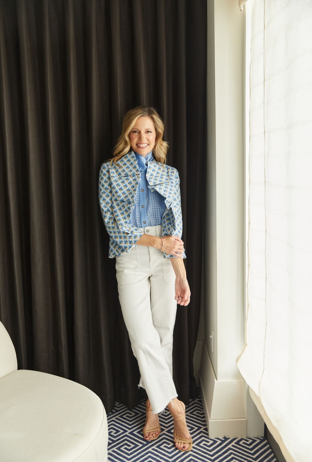 Big Bow Blouse - Blue Sheer Gingham