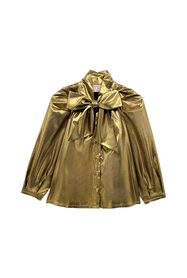 Big Bow Blouse - Gold Lamé