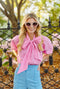 Big Bow Blouse - Pink Pinstripe