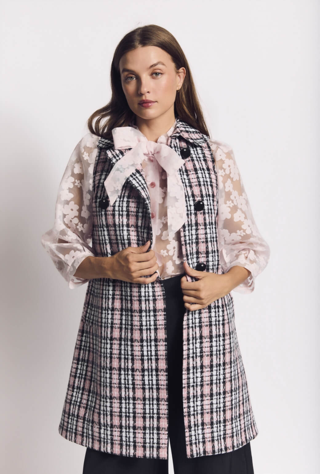 Buru x Val Big Bow Blouse - Pink Sheer Floral