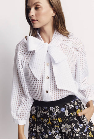 Big Bow Blouse Sheer Gingham