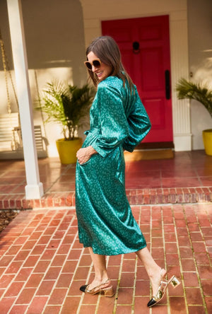 Bow Housecoat - Aqua Cheetah