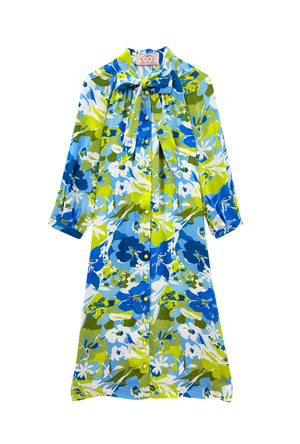 Bow Housecoat - Aqua Floral