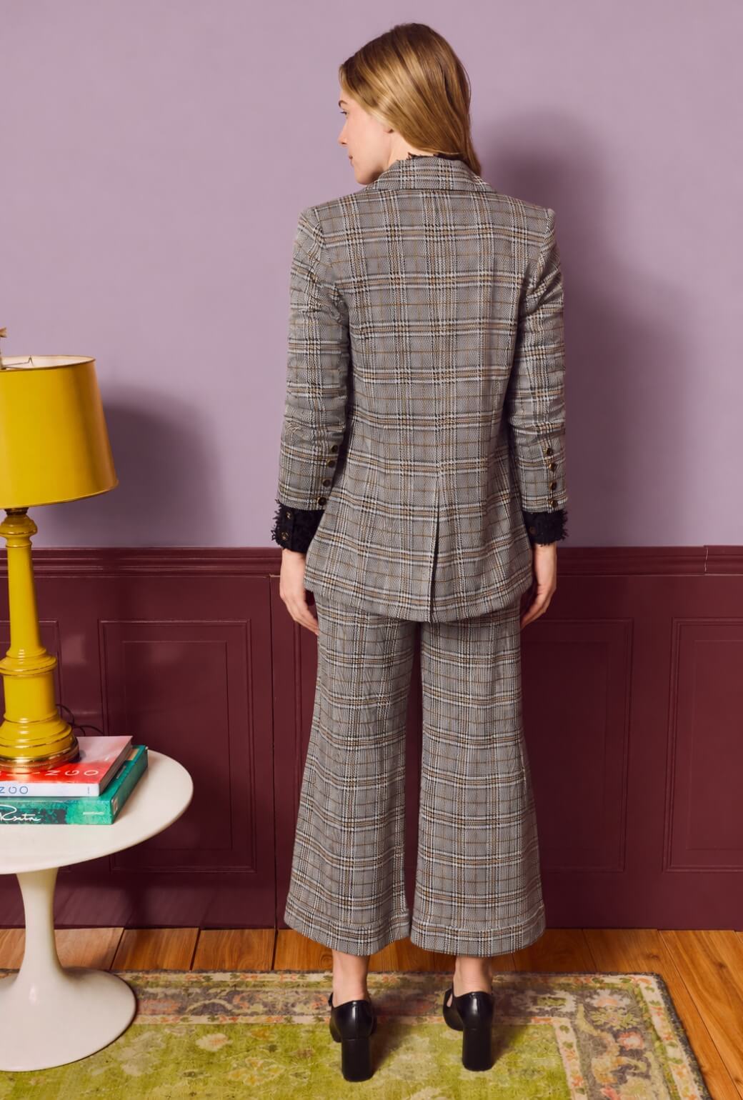 Boyfriend Blazer - Black & Gold Glen Plaid Knit